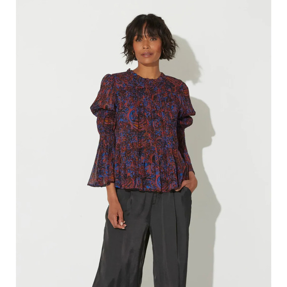 CLEOBELLA NWT Ines Bell Sleeve Ruffle Neck Blouse // S - Picture 1 of 15